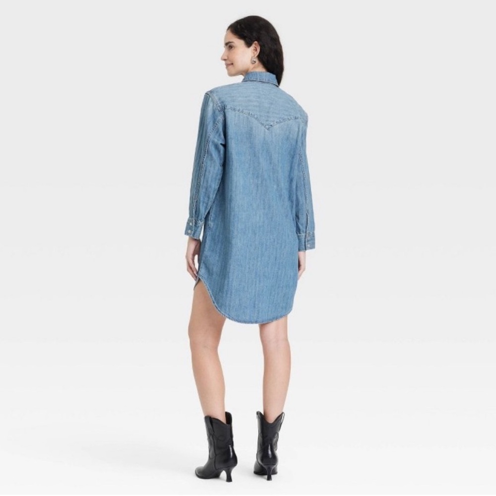 Universal Thread Blue Denim Button-Down Dress, Me… - image 2